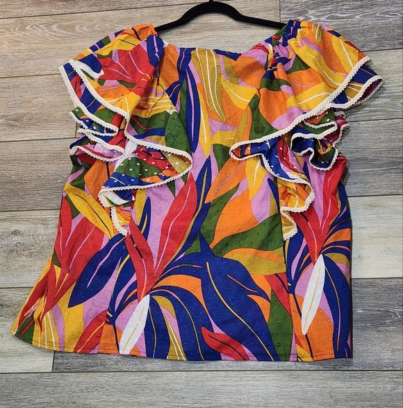 Marc New York Mulitcolor Boho Ruffle Sleeve Blouse Size 2Xlarge - Picture 7 of 8